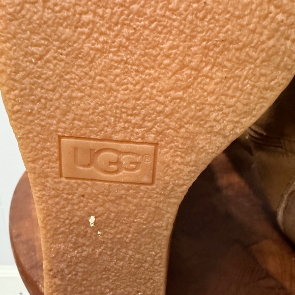 UGG Valberg Chestnut Suede and Fur Tall Wedge Boots Women's Size 6 - Picture 13 of 14